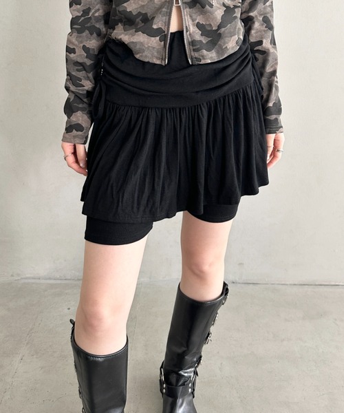 Bamm(バム)の「サイドギャザーリボンレイヤードスカートレギンス(その他パンツ・レディース・チャコールグレー/グレー/ブラック・FREE)」の7枚目の写真