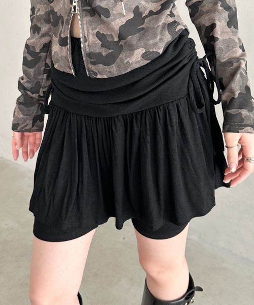 Bamm(バム)の「サイドギャザーリボンレイヤードスカートレギンス(その他パンツ・レディース・チャコールグレー/グレー/ブラック・FREE)」の12枚目の写真