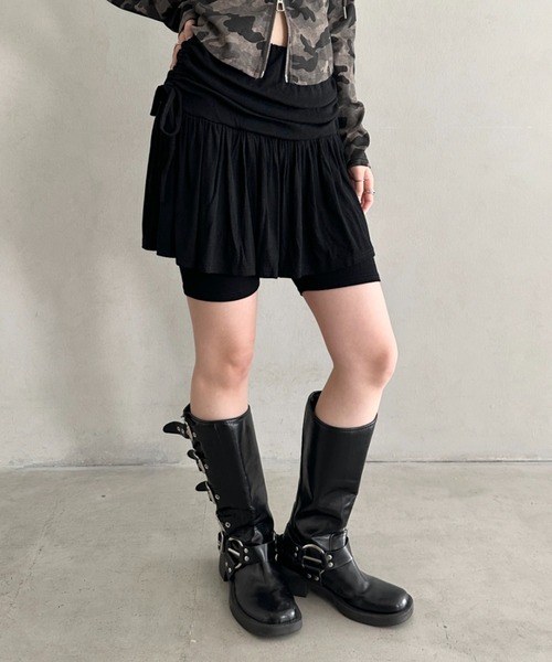 Bamm(バム)の「サイドギャザーリボンレイヤードスカートレギンス(その他パンツ・レディース・チャコールグレー/グレー/ブラック・FREE)」の8枚目の写真