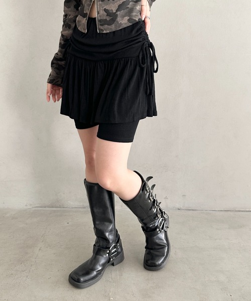 Bamm(バム)の「サイドギャザーリボンレイヤードスカートレギンス(その他パンツ・レディース・チャコールグレー/グレー/ブラック・FREE)」の11枚目の写真