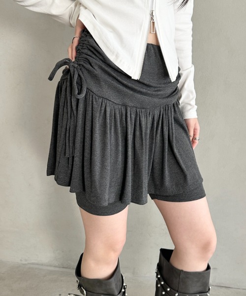 Bamm(バム)の「サイドギャザーリボンレイヤードスカートレギンス(その他パンツ・レディース・チャコールグレー/グレー/ブラック・FREE)」の14枚目の写真