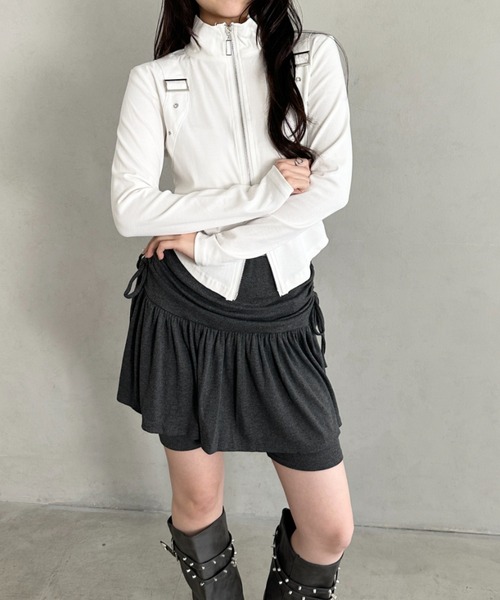 Bamm(バム)の「サイドギャザーリボンレイヤードスカートレギンス(その他パンツ・レディース・チャコールグレー/グレー/ブラック・FREE)」の17枚目の写真