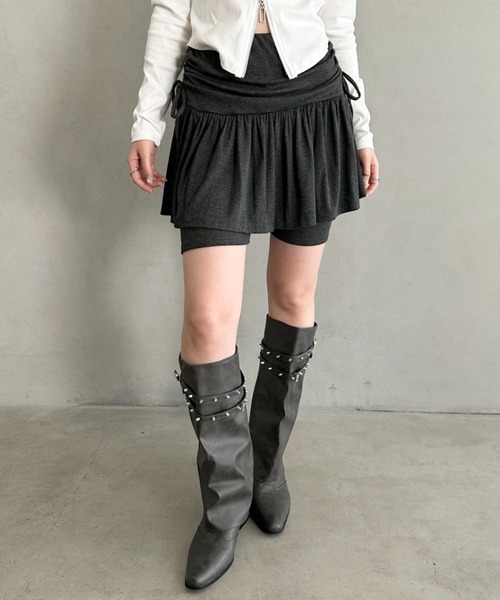 Bamm(バム)の「サイドギャザーリボンレイヤードスカートレギンス(その他パンツ・レディース・チャコールグレー/グレー/ブラック・FREE)」の13枚目の写真