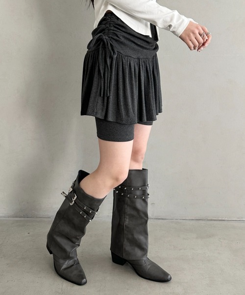 Bamm(バム)の「サイドギャザーリボンレイヤードスカートレギンス(その他パンツ・レディース・チャコールグレー/グレー/ブラック・FREE)」の16枚目の写真