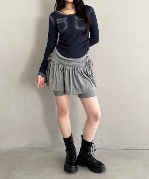 Bamm(バム)の「サイドギャザーリボンレイヤードスカートレギンス(その他パンツ・レディース・チャコールグレー/グレー/ブラック・FREE)」の22枚目の写真