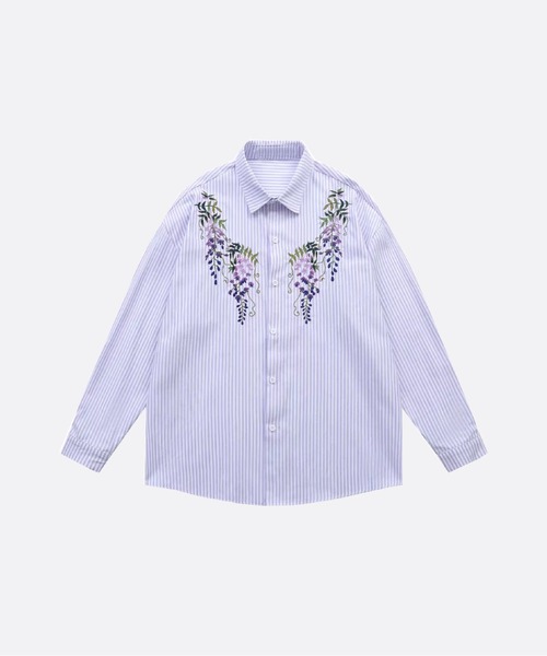U:UME(ユーム)の「Flower Embroidery Stripe Shirt(シャツ/ブラウス・メンズ・ブルー/イエロー/パープル・X-LARGE/LARGE/MEDIUM)」の3枚目の写真