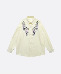 Flower Embroidery Stripe Shirt