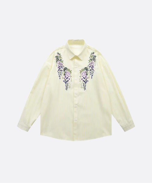 U:UME(ユーム)の「Flower Embroidery Stripe Shirt(シャツ/ブラウス・メンズ・ブルー/イエロー/パープル・X-LARGE/LARGE/MEDIUM)」の1枚目の写真