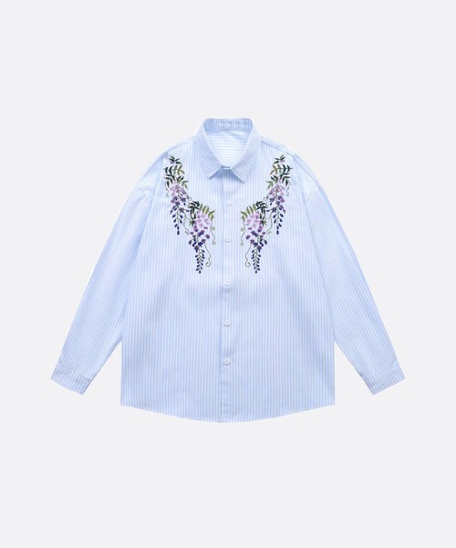 U:UME(ユーム)の「Flower Embroidery Stripe Shirt(シャツ/ブラウス・メンズ・ブルー/イエロー/パープル・X-LARGE/LARGE/MEDIUM)」の2枚目の写真