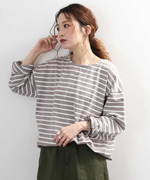 myke(ミーカ)の「myke ボーダー OE天竺 ロンT 長袖 ラウンドネック(Tシャツ/カットソー・レディース・イエロー/ベージュ/ネイビー/ピンク・M)」の2枚目の写真