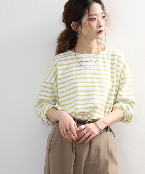 myke(ミーカ)の「myke ボーダー OE天竺 ロンT 長袖 ラウンドネック(Tシャツ/カットソー・レディース・イエロー/ベージュ/ネイビー/ピンク・M)」の3枚目の写真