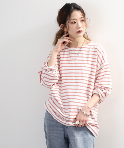 myke(ミーカ)の「myke ボーダー OE天竺 ロンT 長袖 ラウンドネック(Tシャツ/カットソー・レディース・イエロー/ベージュ/ネイビー/ピンク・M)」の6枚目の写真