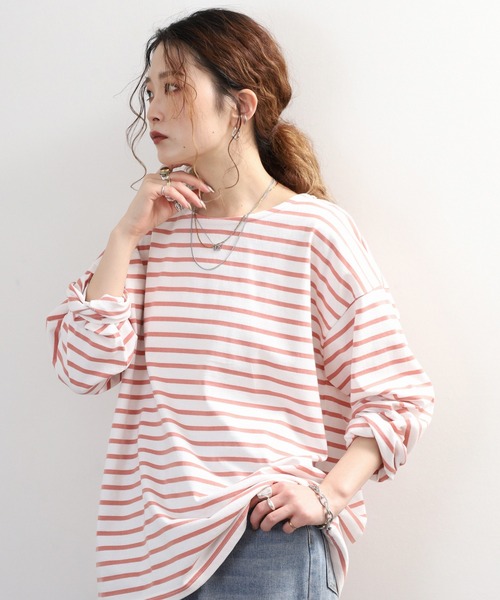 myke(ミーカ)の「myke ボーダー OE天竺 ロンT 長袖 ラウンドネック(Tシャツ/カットソー・レディース・イエロー/ベージュ/ネイビー/ピンク・M)」の7枚目の写真