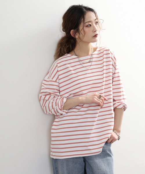 myke(ミーカ)の「myke ボーダー OE天竺 ロンT 長袖 ラウンドネック(Tシャツ/カットソー・レディース・イエロー/ベージュ/ネイビー/ピンク・M)」の8枚目の写真