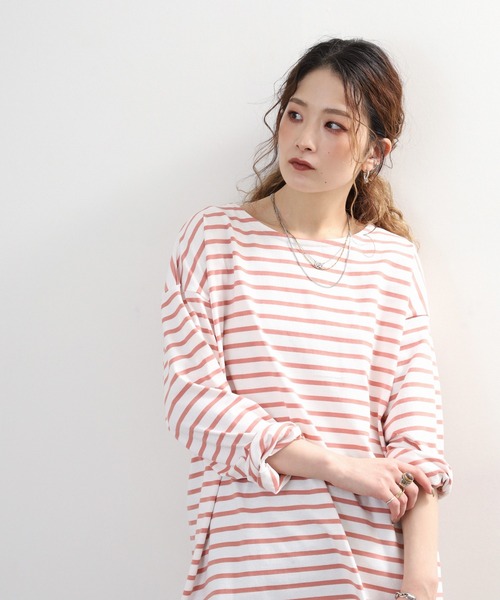 myke(ミーカ)の「myke ボーダー OE天竺 ロンT 長袖 ラウンドネック(Tシャツ/カットソー・レディース・イエロー/ベージュ/ネイビー/ピンク・M)」の9枚目の写真