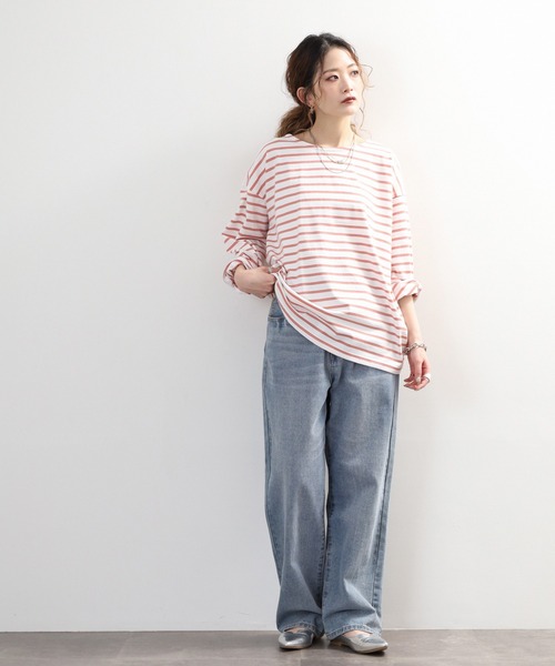 myke(ミーカ)の「myke ボーダー OE天竺 ロンT 長袖 ラウンドネック(Tシャツ/カットソー・レディース・イエロー/ベージュ/ネイビー/ピンク・M)」の10枚目の写真