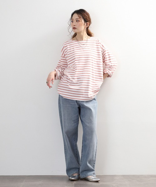myke(ミーカ)の「myke ボーダー OE天竺 ロンT 長袖 ラウンドネック(Tシャツ/カットソー・レディース・イエロー/ベージュ/ネイビー/ピンク・M)」の11枚目の写真