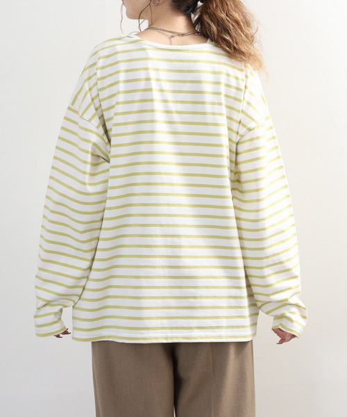 myke(ミーカ)の「myke ボーダー OE天竺 ロンT 長袖 ラウンドネック(Tシャツ/カットソー・レディース・イエロー/ベージュ/ネイビー/ピンク・M)」の22枚目の写真