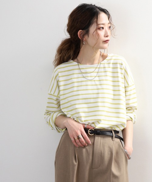 myke(ミーカ)の「myke ボーダー OE天竺 ロンT 長袖 ラウンドネック(Tシャツ/カットソー・レディース・イエロー/ベージュ/ネイビー/ピンク・M)」の12枚目の写真