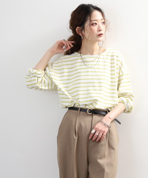 myke(ミーカ)の「myke ボーダー OE天竺 ロンT 長袖 ラウンドネック(Tシャツ/カットソー・レディース・イエロー/ベージュ/ネイビー/ピンク・M)」の14枚目の写真
