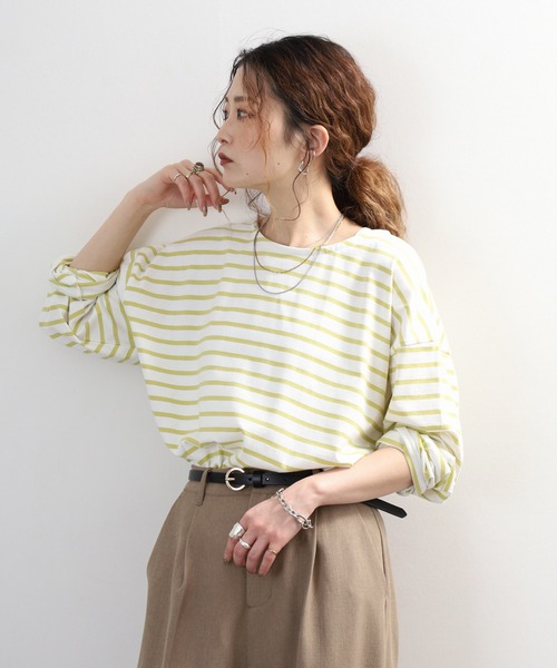 myke(ミーカ)の「myke ボーダー OE天竺 ロンT 長袖 ラウンドネック(Tシャツ/カットソー・レディース・イエロー/ベージュ/ネイビー/ピンク・M)」の15枚目の写真