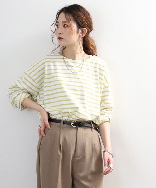 myke(ミーカ)の「myke ボーダー OE天竺 ロンT 長袖 ラウンドネック(Tシャツ/カットソー・レディース・イエロー/ベージュ/ネイビー/ピンク・M)」の16枚目の写真