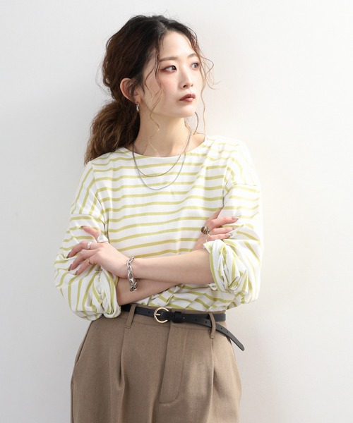 myke(ミーカ)の「myke ボーダー OE天竺 ロンT 長袖 ラウンドネック(Tシャツ/カットソー・レディース・イエロー/ベージュ/ネイビー/ピンク・M)」の17枚目の写真