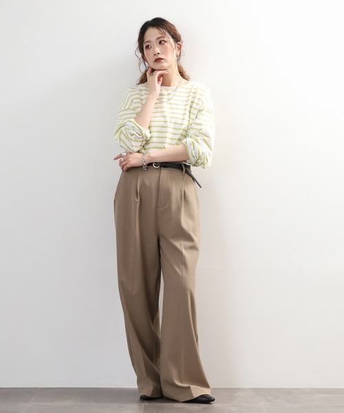 myke(ミーカ)の「myke ボーダー OE天竺 ロンT 長袖 ラウンドネック(Tシャツ/カットソー・レディース・イエロー/ベージュ/ネイビー/ピンク・M)」の18枚目の写真