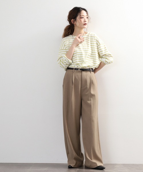 myke(ミーカ)の「myke ボーダー OE天竺 ロンT 長袖 ラウンドネック(Tシャツ/カットソー・レディース・イエロー/ベージュ/ネイビー/ピンク・M)」の19枚目の写真