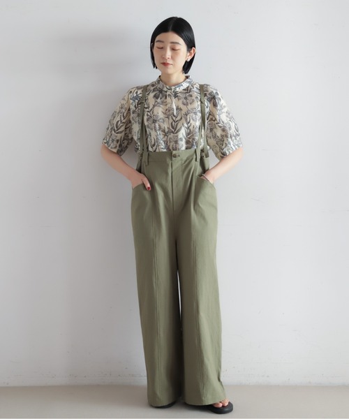 NOMBRE IMPAIR（ノンブルアンペール）の「【予約】コットンリネンツイル　サスペンダーパンツ（サロペット/オーバーオール・レディース・チャコールグレー/カーキ・FREE）」の3枚目の写真