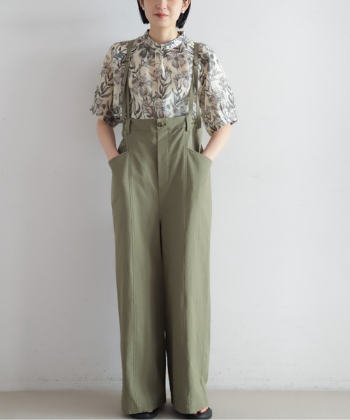 NOMBRE IMPAIR（ノンブルアンペール）の「【予約】コットンリネンツイル　サスペンダーパンツ（サロペット/オーバーオール・レディース・チャコールグレー/カーキ・FREE）」の7枚目の写真