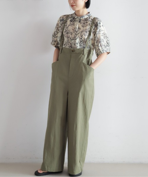 NOMBRE IMPAIR（ノンブルアンペール）の「【予約】コットンリネンツイル　サスペンダーパンツ（サロペット/オーバーオール・レディース・チャコールグレー/カーキ・FREE）」の6枚目の写真