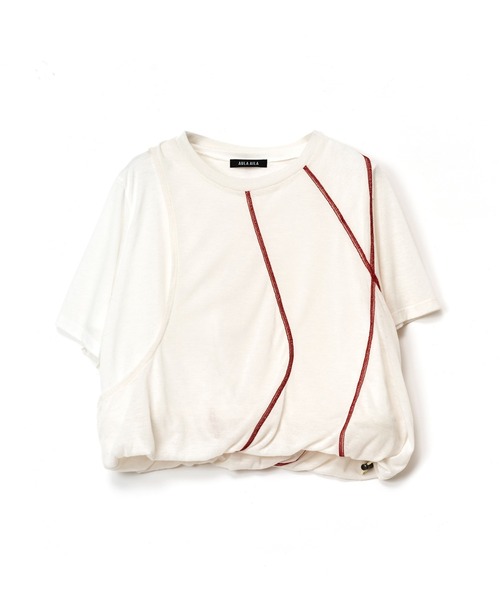 AULA AILA（アウラアイラ）の「レイヤードツイストデザインＴシャツ（Tシャツ/カットソー・レディース・レッド/ホワイト/ブラック・0）」の20枚目の写真