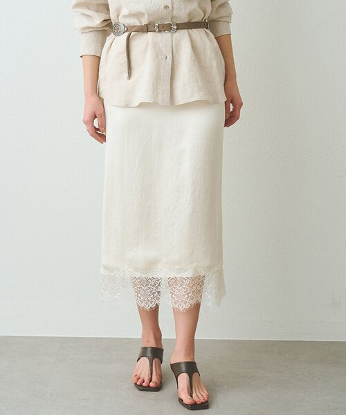 Whim Gazette（ウィムガゼット）の「サテンレーススカート（スカート・レディース・ブラック/アイボリー・FREE）」の2枚目の写真