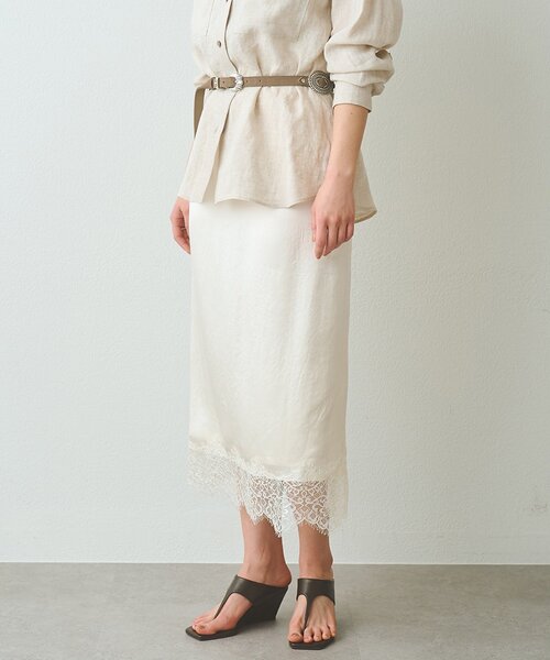 Whim Gazette（ウィムガゼット）の「サテンレーススカート（スカート・レディース・ブラック/アイボリー・FREE）」の5枚目の写真