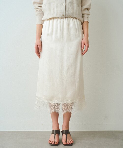 Whim Gazette（ウィムガゼット）の「サテンレーススカート（スカート・レディース・ブラック/アイボリー・FREE）」の4枚目の写真