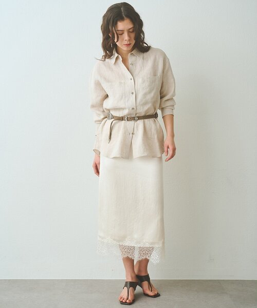 Whim Gazette（ウィムガゼット）の「サテンレーススカート（スカート・レディース・ブラック/アイボリー・FREE）」の3枚目の写真