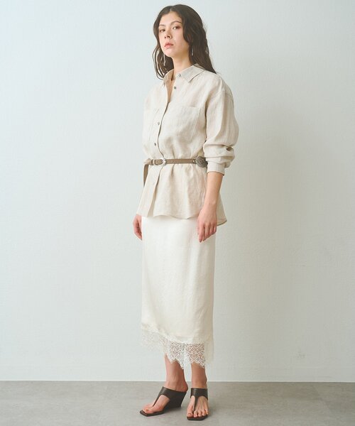 Whim Gazette（ウィムガゼット）の「サテンレーススカート（スカート・レディース・ブラック/アイボリー・FREE）」の6枚目の写真