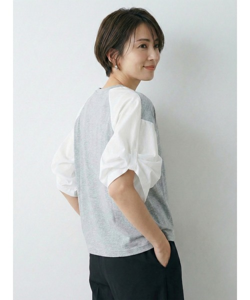 Belta attrice(ベルタアトリーチェ)の「異素材ドッキング ボリューム袖Tシャツ / 体型カバー(Tシャツ/カットソー・レディース・ブラック/霜降りグレー/ネイビー・FREE)」の12枚目の写真