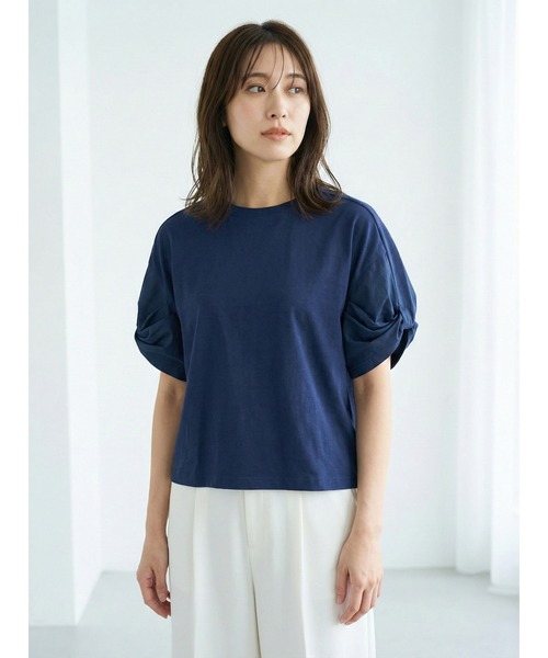 Belta attrice(ベルタアトリーチェ)の「異素材ドッキング ボリューム袖Tシャツ / 体型カバー(Tシャツ/カットソー・レディース・ブラック/霜降りグレー/ネイビー・FREE)」の13枚目の写真