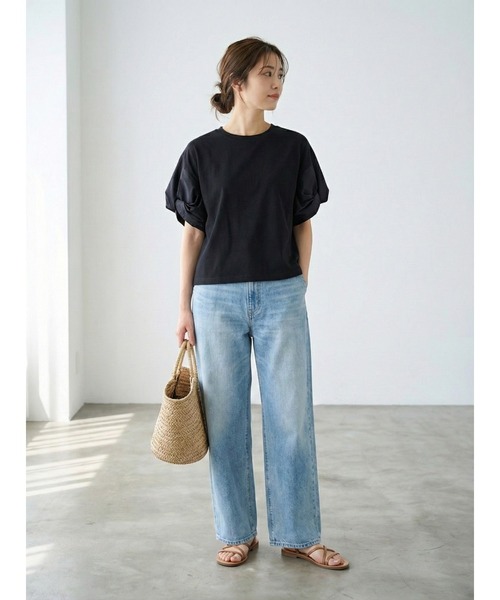 Belta attrice(ベルタアトリーチェ)の「異素材ドッキング ボリューム袖Tシャツ / 体型カバー(Tシャツ/カットソー・レディース・ブラック/霜降りグレー/ネイビー・FREE)」の19枚目の写真