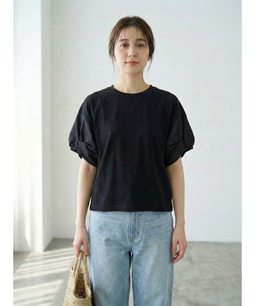 Belta attrice(ベルタアトリーチェ)の「異素材ドッキング ボリューム袖Tシャツ / 体型カバー(Tシャツ/カットソー・レディース・ブラック/霜降りグレー/ネイビー・FREE)」の18枚目の写真