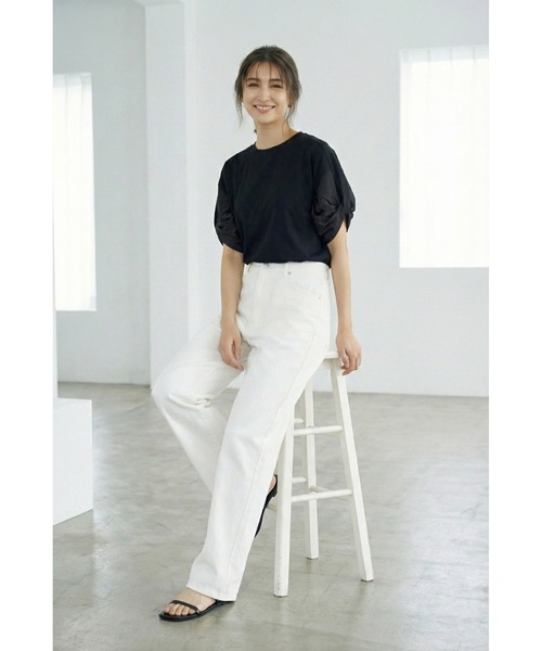 Belta attrice(ベルタアトリーチェ)の「異素材ドッキング ボリューム袖Tシャツ / 体型カバー(Tシャツ/カットソー・レディース・ブラック/霜降りグレー/ネイビー・FREE)」の16枚目の写真