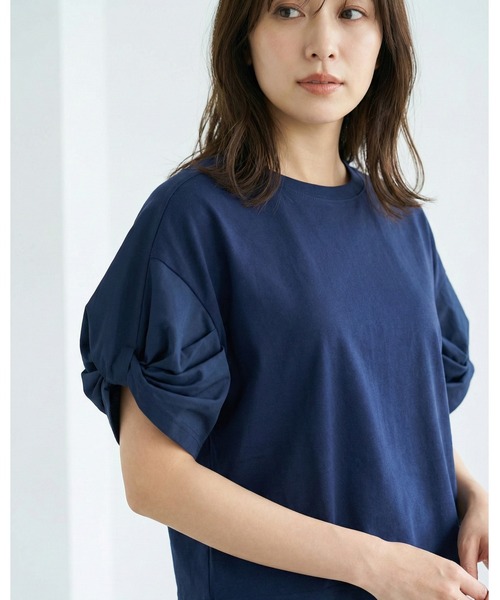 Belta attrice(ベルタアトリーチェ)の「異素材ドッキング ボリューム袖Tシャツ / 体型カバー(Tシャツ/カットソー・レディース・ブラック/霜降りグレー/ネイビー・FREE)」の8枚目の写真