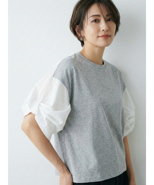 Belta attrice(ベルタアトリーチェ)の「異素材ドッキング ボリューム袖Tシャツ / 体型カバー(Tシャツ/カットソー・レディース・ブラック/霜降りグレー/ネイビー・FREE)」の9枚目の写真