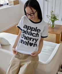 カジュアルフルーツレタリングリンガー半袖Tシャツ