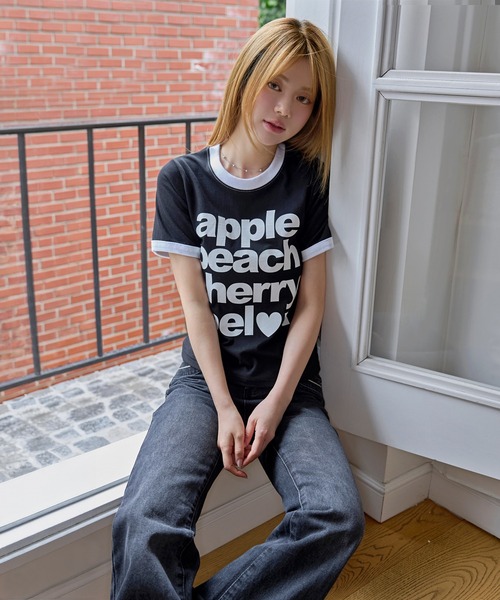 UNE MANSION(ユヌマンション)の「カジュアルフルーツレタリングリンガー半袖Tシャツ(Tシャツ/カットソー・レディース・ブラック/イエロー/ホワイト・FREE)」の8枚目の写真