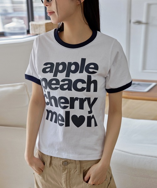 UNE MANSION(ユヌマンション)の「カジュアルフルーツレタリングリンガー半袖Tシャツ(Tシャツ/カットソー・レディース・ブラック/イエロー/ホワイト・FREE)」の14枚目の写真