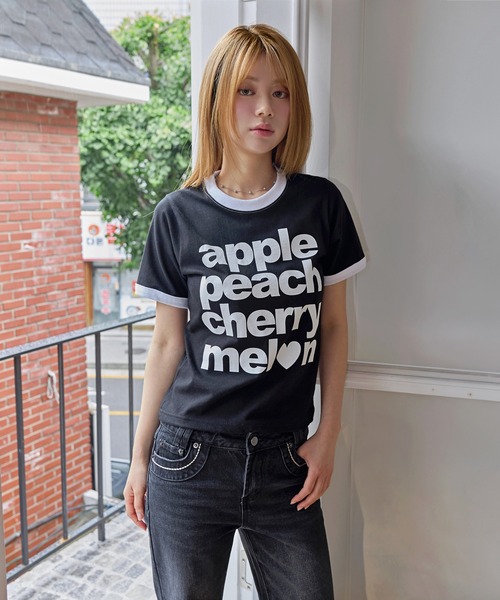 UNE MANSION(ユヌマンション)の「カジュアルフルーツレタリングリンガー半袖Tシャツ(Tシャツ/カットソー・レディース・ブラック/イエロー/ホワイト・FREE)」の17枚目の写真