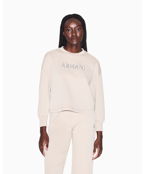 ARMANI EXCHANGE（アルマーニエクスチェンジ）の「【A|X アルマーニ エクスチェンジ】グリッターロゴ クルーネックスウェットプルオーバー（EC限定カラー含）（スウェット・レディース・ホワイト/ブラック/サンドベージュ・X-SMALL/X-LARGE/SMALL/MEDIUM/LARGE）」の3枚目の写真